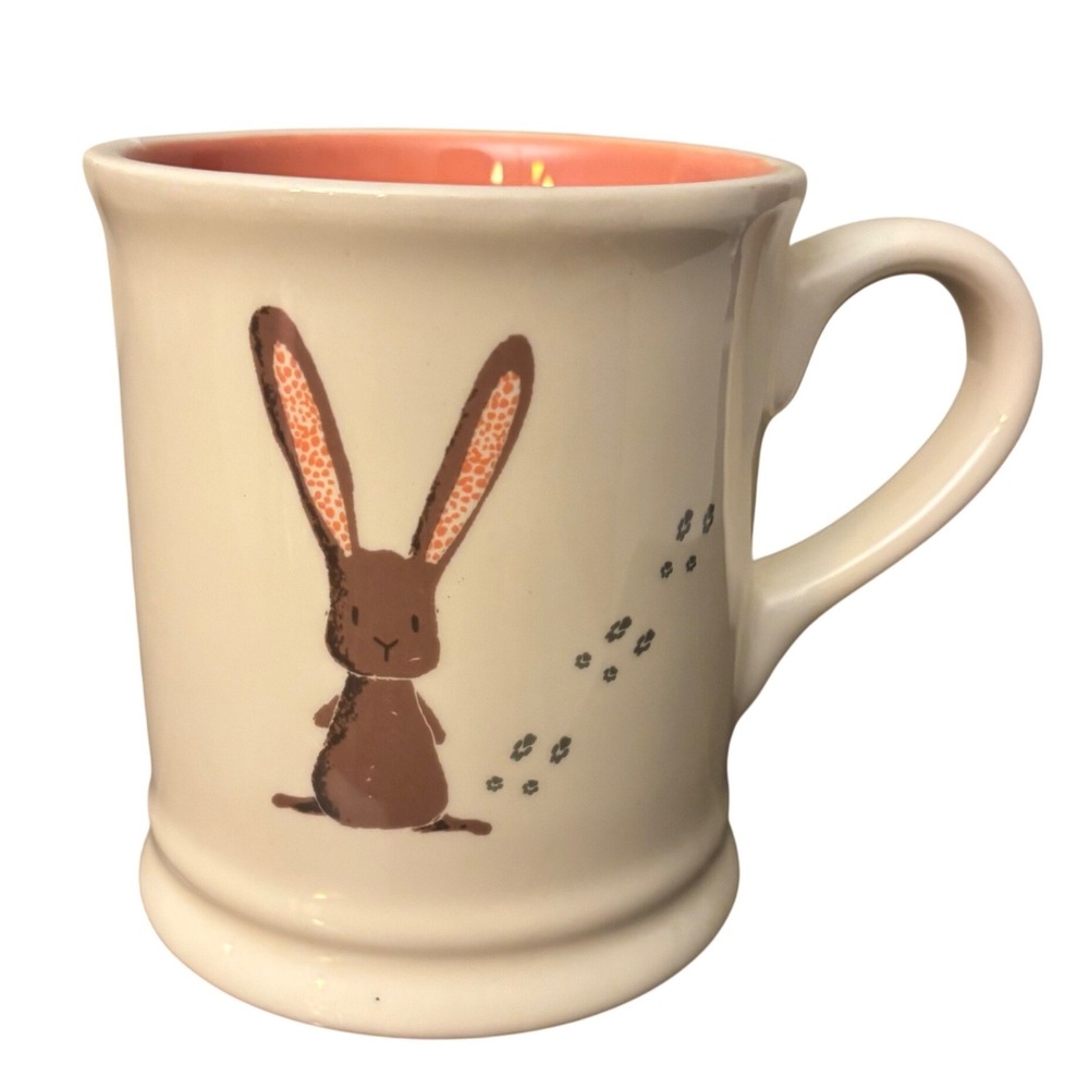 Magenta | Bunny‎ Rabbit Coffee Mug | Cream w Coral Interior | Ceramic Easter Cup